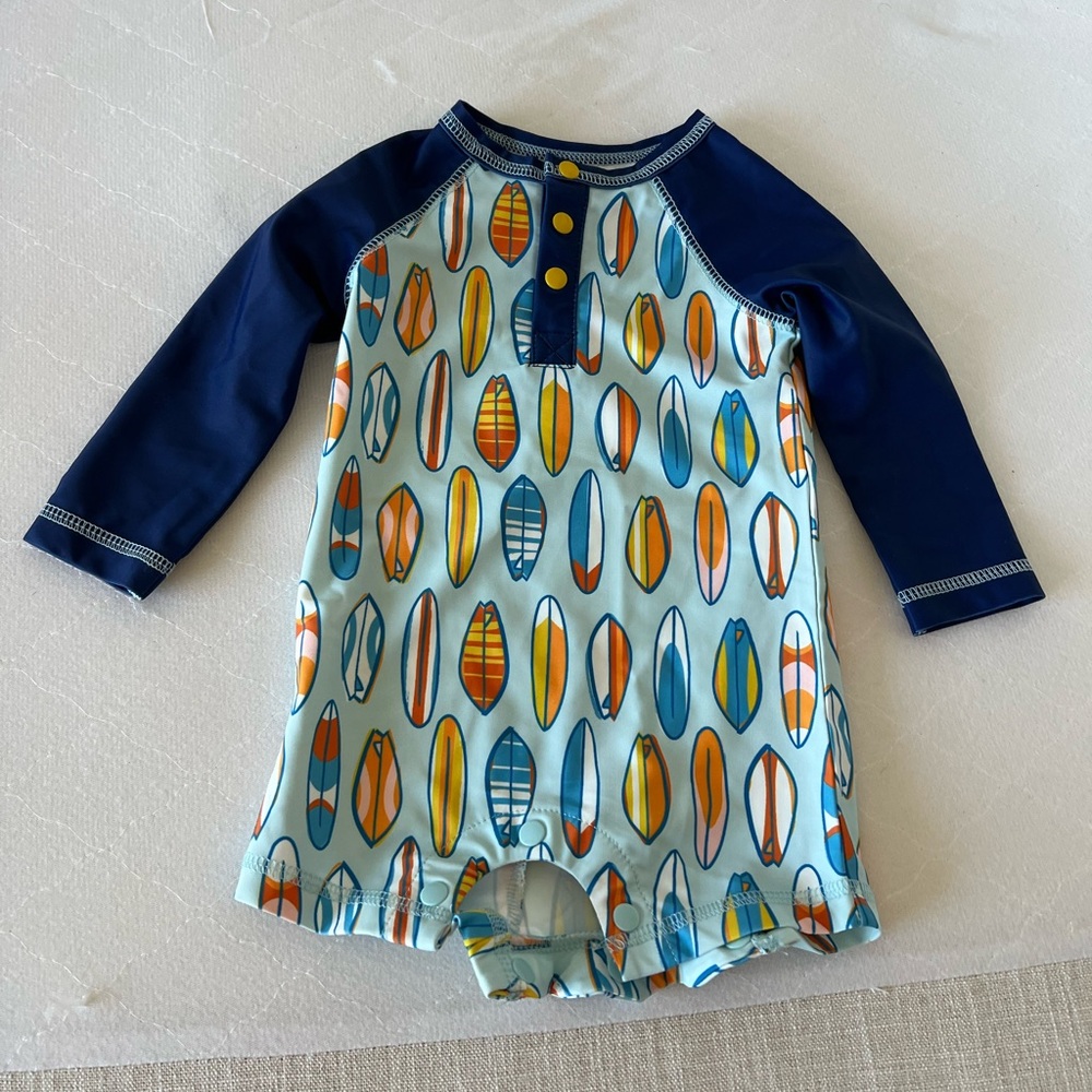 Mud Pie Surfboard Pattern Rashguard with Navy Sleeves
